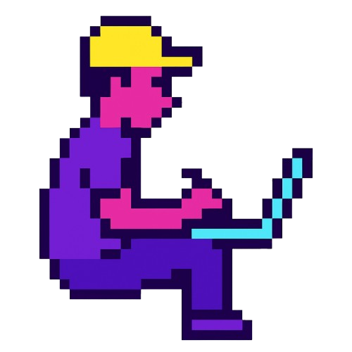 Personnage pixel utilisant un laptop